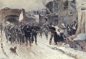 1870年11月4日、休戦の旗を掲げたドイツ軍司令官のベルフォールへの入り口、1884年
